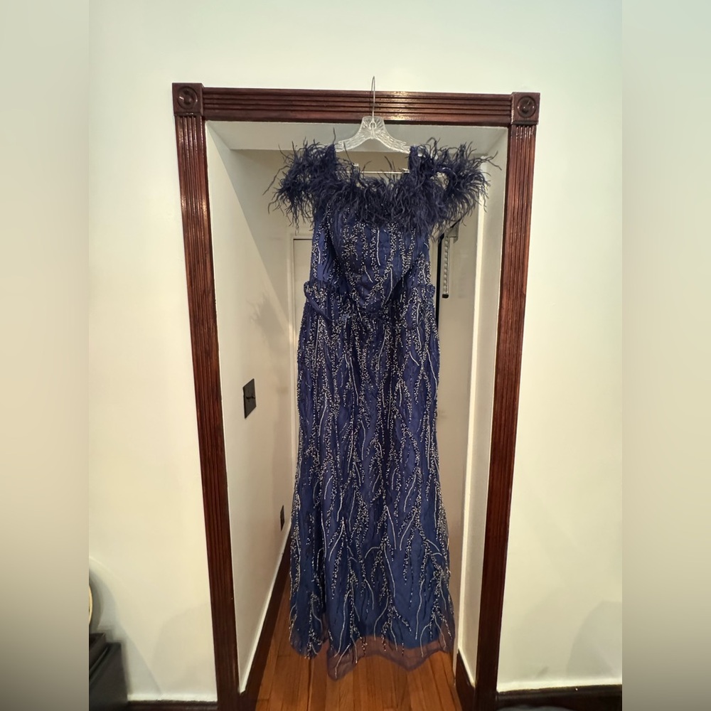 Blue Off-the-Shoulder Cap Sleeve Wedding Gown